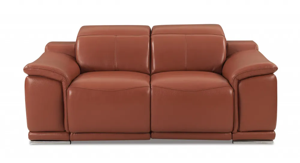 Factory Price 72" Camel And Silver Italian Leather Power Reclining Love Seat By Home