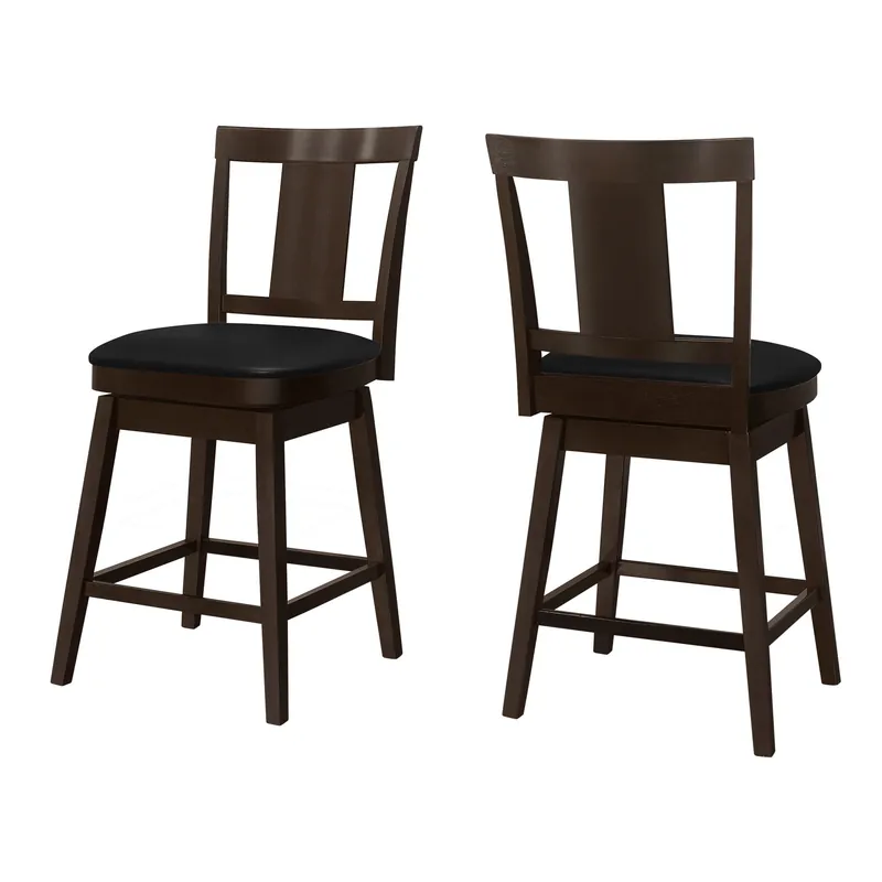 Direct From Manufacturer Set Of Two 39" Black Espresso Counter Height Swivel Full Back Bar Chai