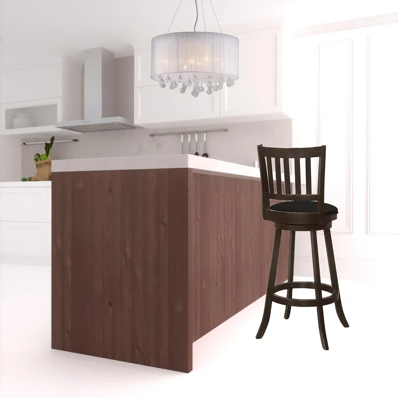 Direct From Factory Set Of Two 29" Black And Espresso Faux Leather And Solid Wood Swivel B