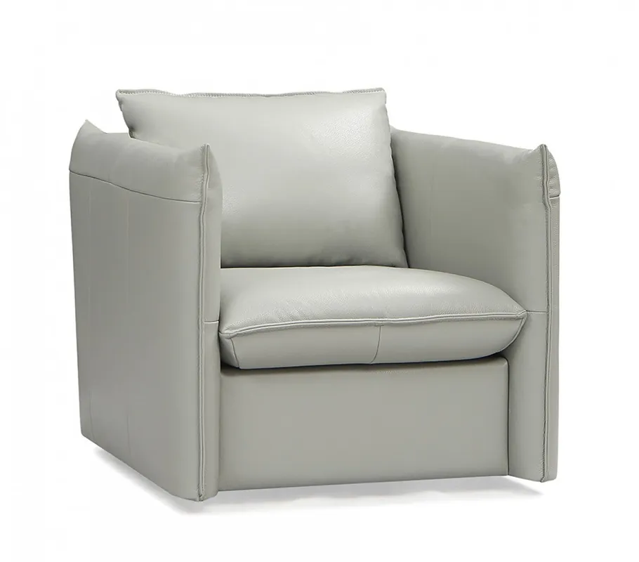 Hot Deal 36" Grey Genuine Leather And Silver Swivel Accent Chair By Homeroots