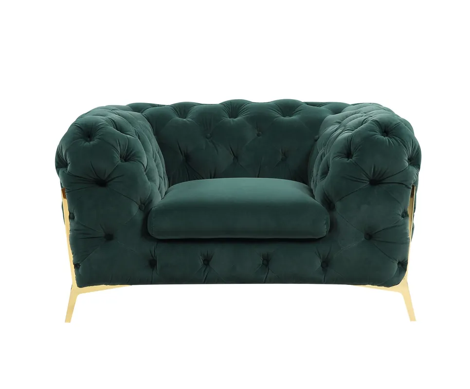 50" Green Tufted Velvet And Gold Solid Color Lounge Chair By Homeroots Don’t Miss Out