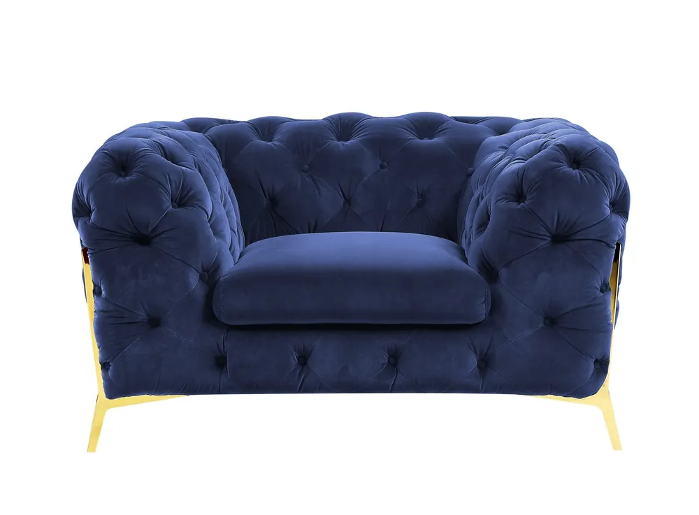 Today Only 50" Blue Tufted Velvet And Gold Solid Color Lounge Chair By Homeroots