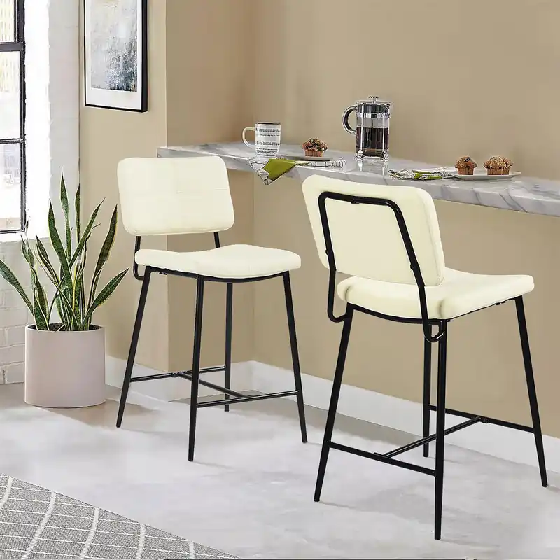 Set Of Two 36" Cream Faux Leather And Black Low Back Counter Height Ba Low Price