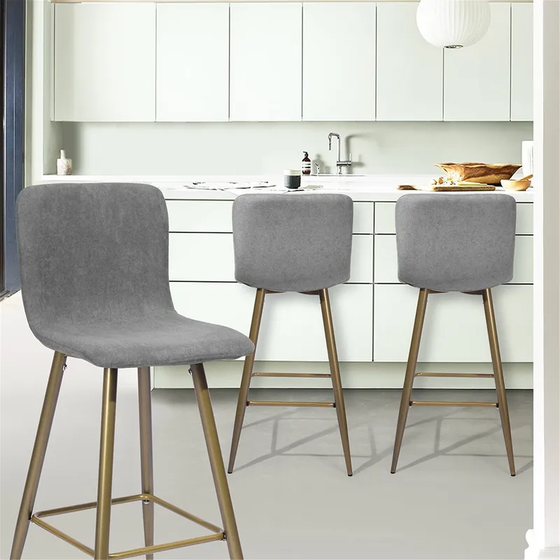 Money Back Guarantee Set Of Two 40" Gray And Gold Bar Height Chairs With Footrest By Homero