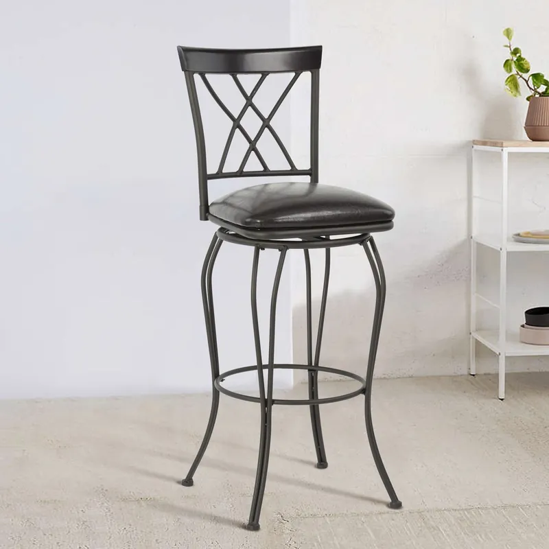 Set Of Two 44" Black Faux Leather Cross Back Bar Height Bar Chairs By Wholesale