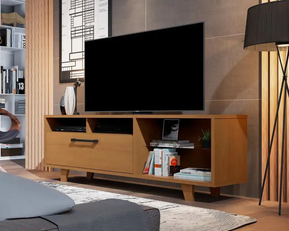71" Brown Manufactured Wood Open Shelving TV Stand By Homeroots Instant Buy