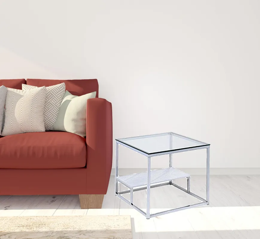 22" Chrome And Clear Glass Square End Table With Shelf By Homeroots Grab Now