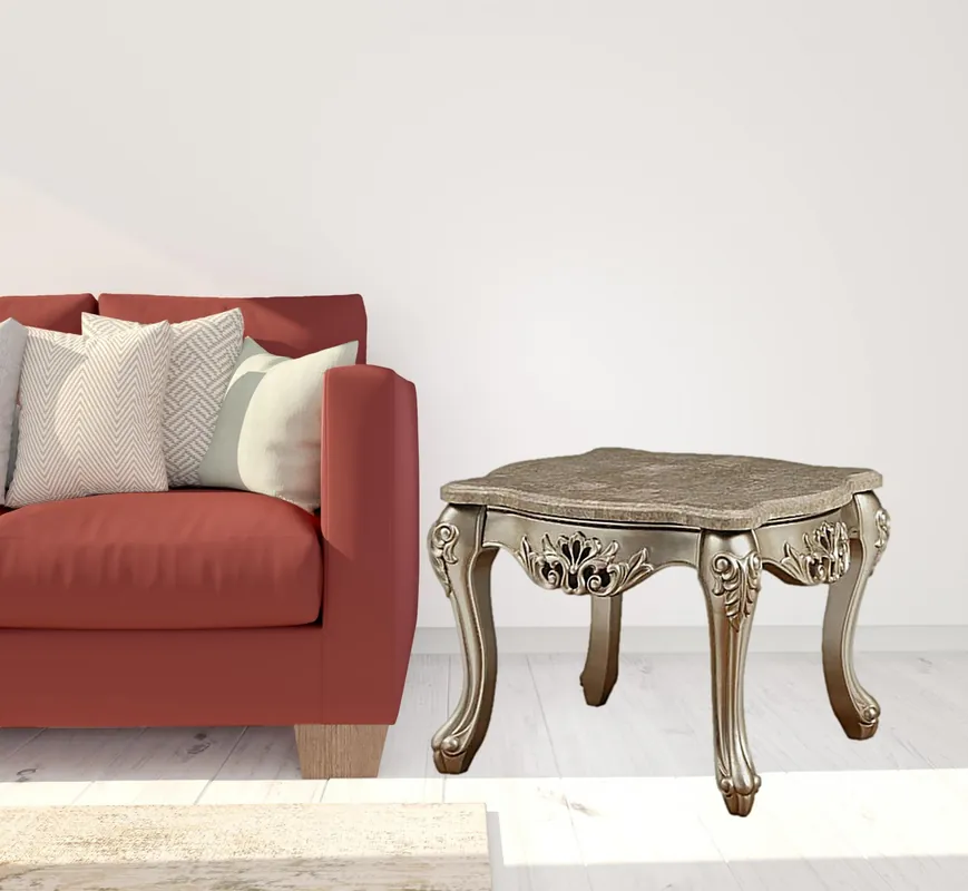 25" Champagne And Marble Marble And Solid Wood Square End Table By Hom Limited Edition