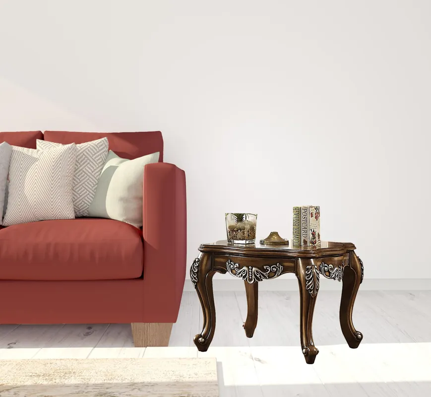 24" Antiqued Oak Manufactured Wood Scallop Square End Table By Homeroo New Arrival