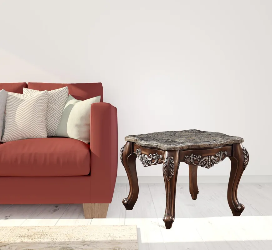 Special Discount 24" Antique Oak And Marble Square End Table By Homeroots