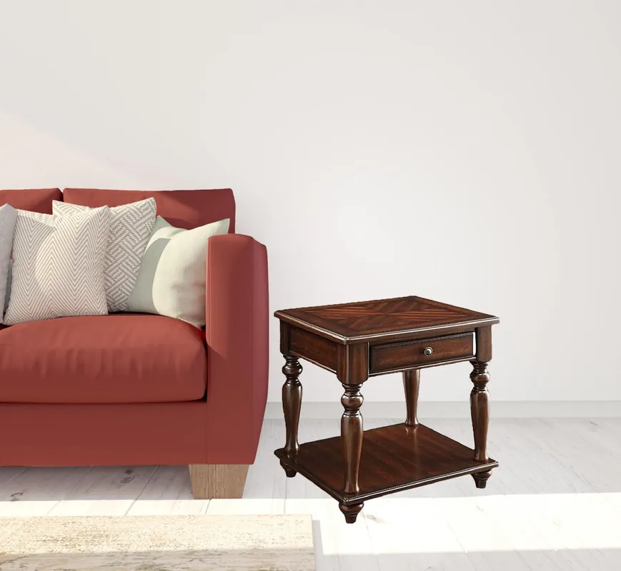 Price Cut 24" Walnut Manufactured Wood Rectangular End Table With Drawer And She