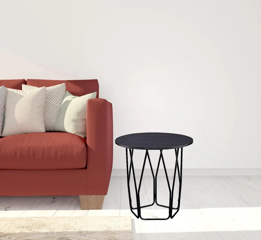 High Quality 22" Black And Espresso Manufactured Wood And Metal Round End Table By