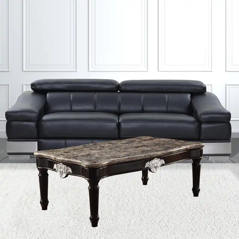 Time-Limited 56" Black And Brown Faux Marble Rectangular Coffee Table By Homeroots
