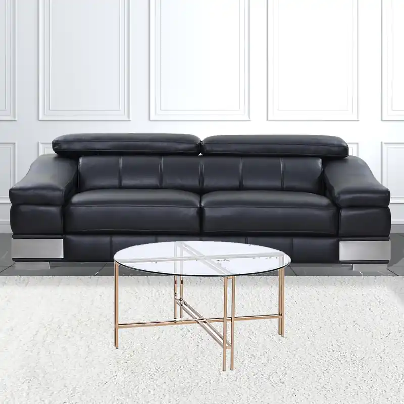 35" Champagne And Clear Glass Round Coffee Table By Homeroots Original