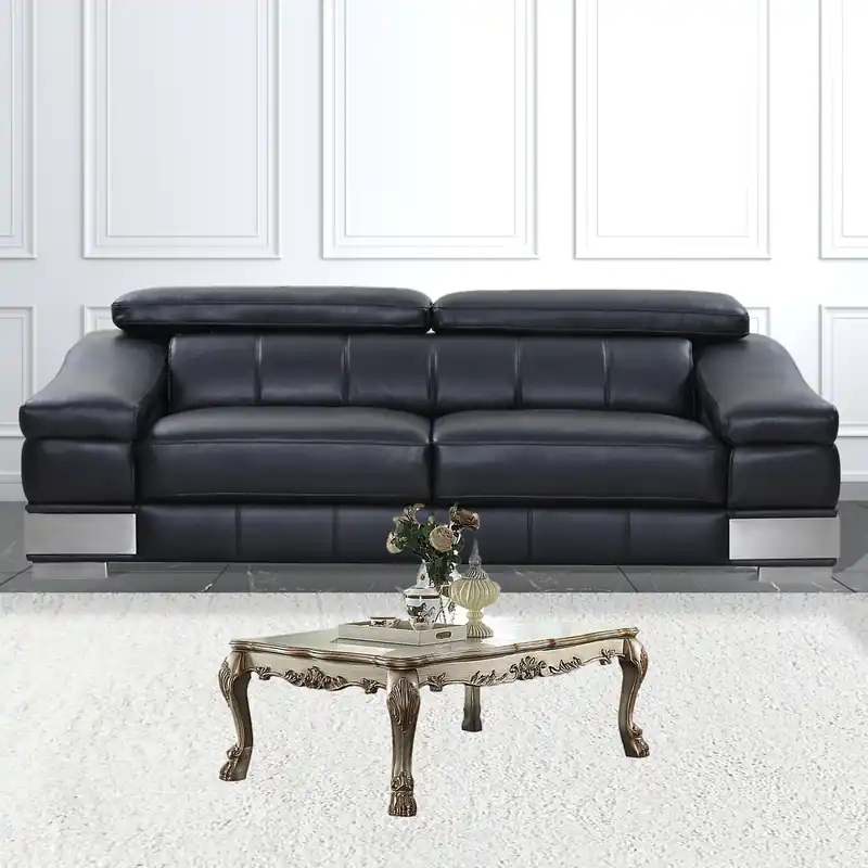 54" Bone And Gold Patina Manufactured Wood Rectangular Coffee Table By Hot Picks