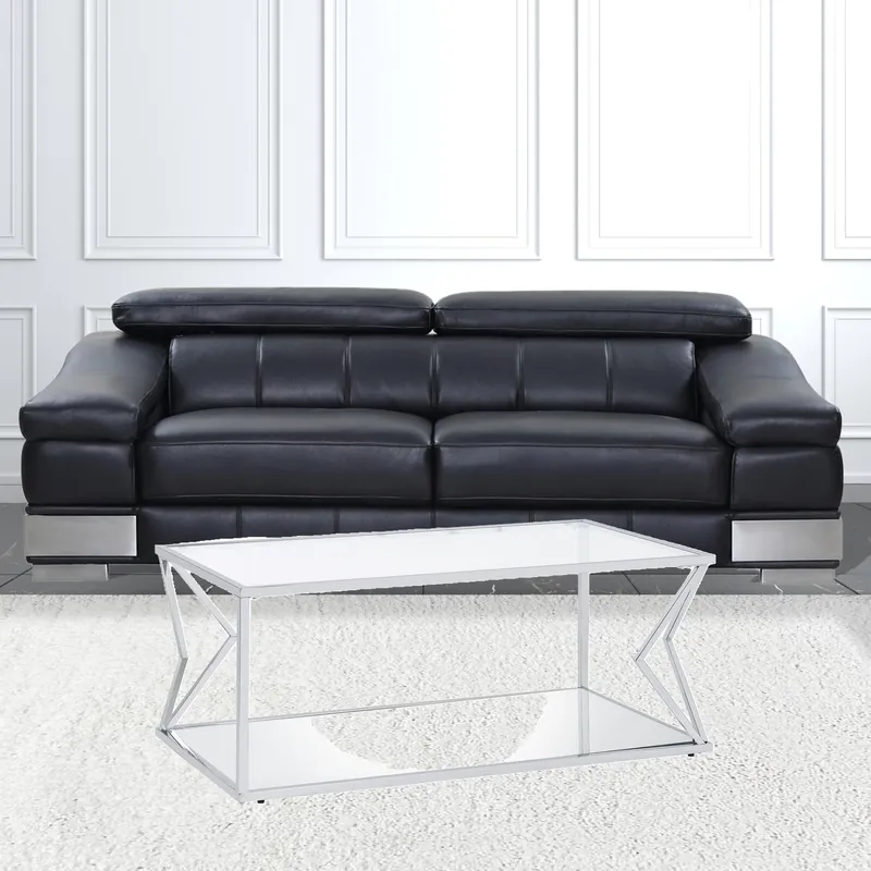 Low Price 43" Chrome And Clear Glass Rectangular Coffee Table With Shelf By Home