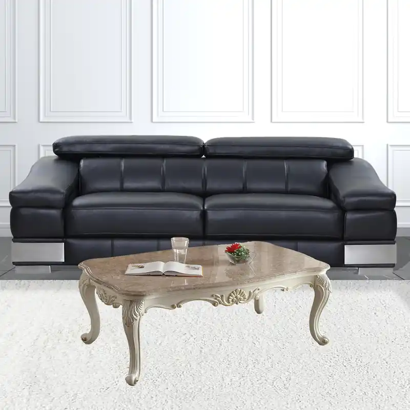 52" Pearl White And Marble Faux Marble Rectangular Coffee Table By Hom Latest