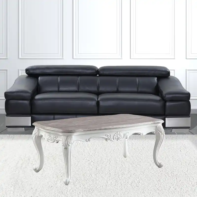 Price Cut 52" White And Marble Faux Marble Rectangular Coffee Table By Homeroots