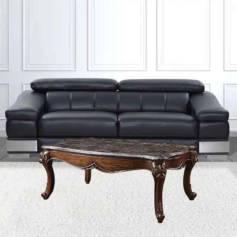 Price Cut 52" Marble And Cherry Faux Marble Rectangular Coffee Table By Homeroot