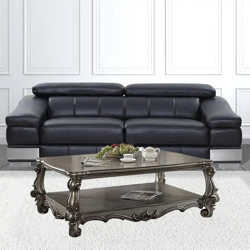Same Day Shipping 59" Antique Platinum Manufactured Wood Rectangular Coffee Table With S