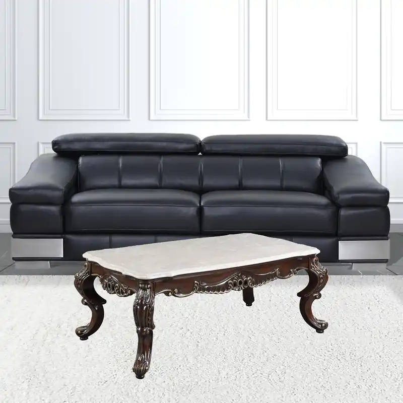 Fan Favorite 52" Antique Oak And Marble Faux Marble) Rectangular Coffee Table By Ho