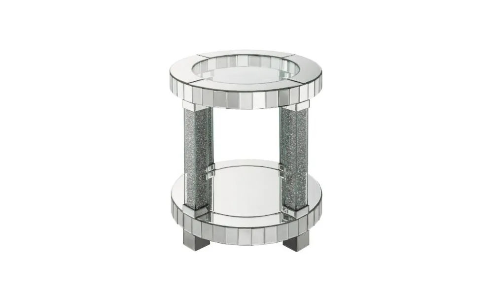 24" Clear Glass And Mirrored Round End Table With Shelf By Homeroots Price Cut