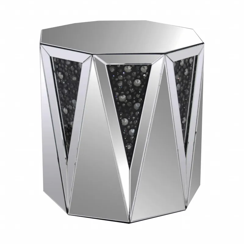 Best Choice 24" Silver And Faux Crystals Octagon Mirrored End Table By Homeroots