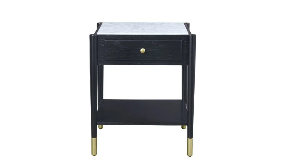Big Sale 24" Black And White Marble And Solid Wood Rectangular End Table By Hom