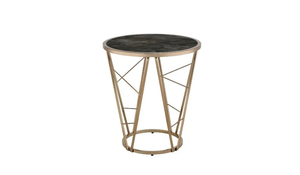 24" Champagne And Black Faux Marble Glass And Metal Round End Table By Free Shipping