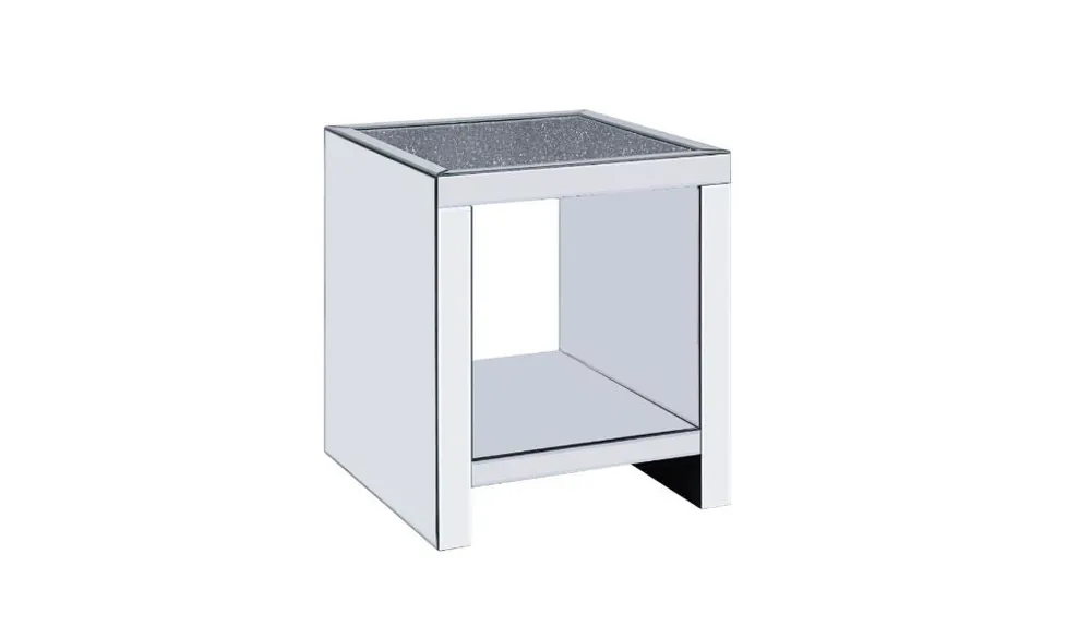 Mega Sale 24" Silver And Gray Glass And Mirrored Square End Table With Shelf By