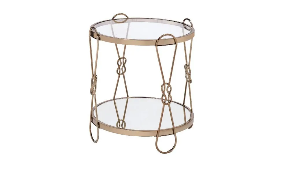 23" Gold Mirrored And Metal Round End Table With Shelf By Homeroots Factory Price