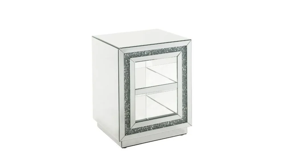 24" Silver Glass Rectangular Mirrored End Table With Two Shelves By Ho Brand New