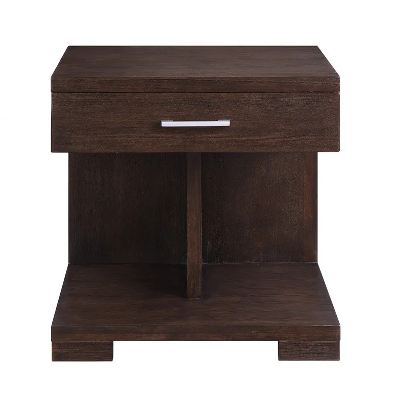 24" Walnut Manufactured Wood Square End Table With Drawer And Shelf By Brand New