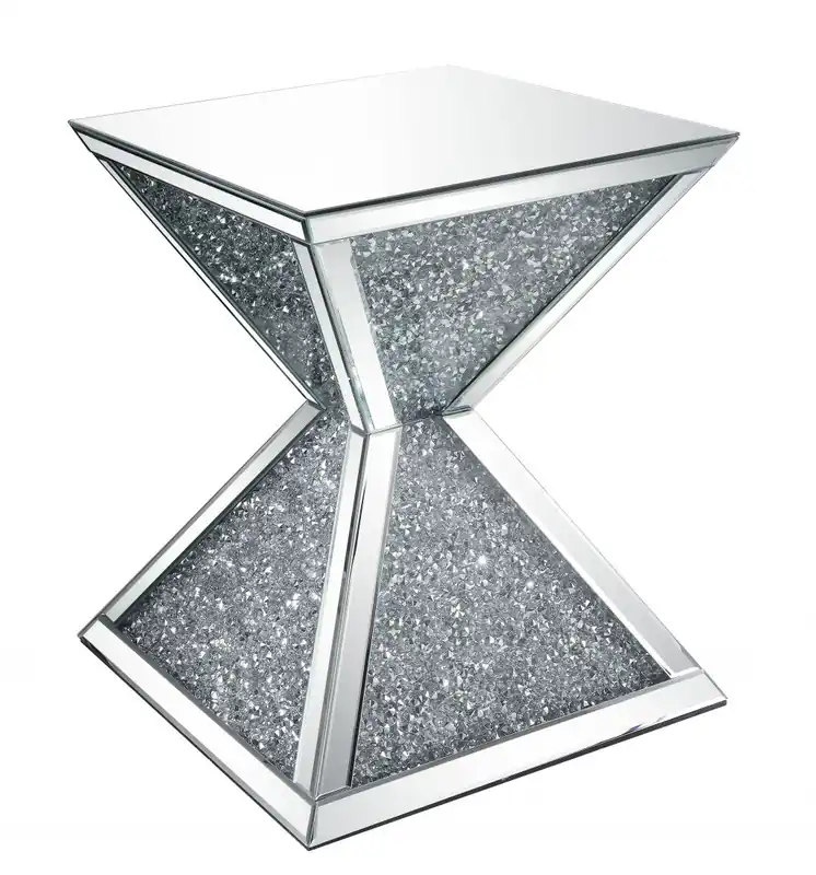 23" Silver Mirrored And Manufactured Wood Square Diamond End Table By Last Chance