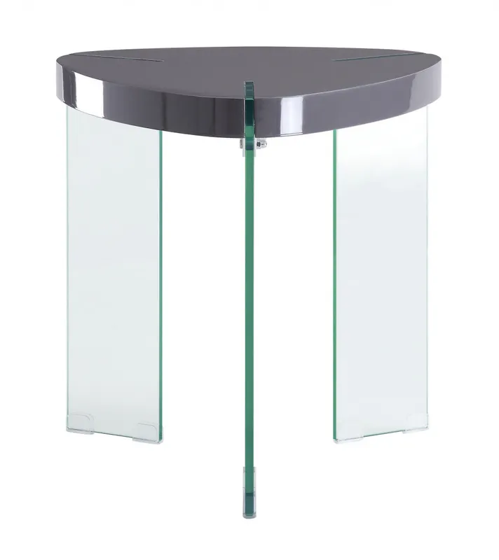 23" Clear And Gray Manufactured Wood And Glass Triangular End Table By Crafted