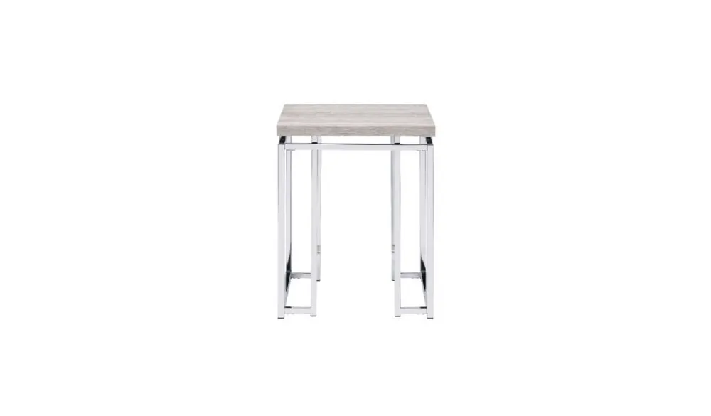 24" Chrome And Natural Oak Manufactured Wood And Metal Square End Tabl Trusted Brand