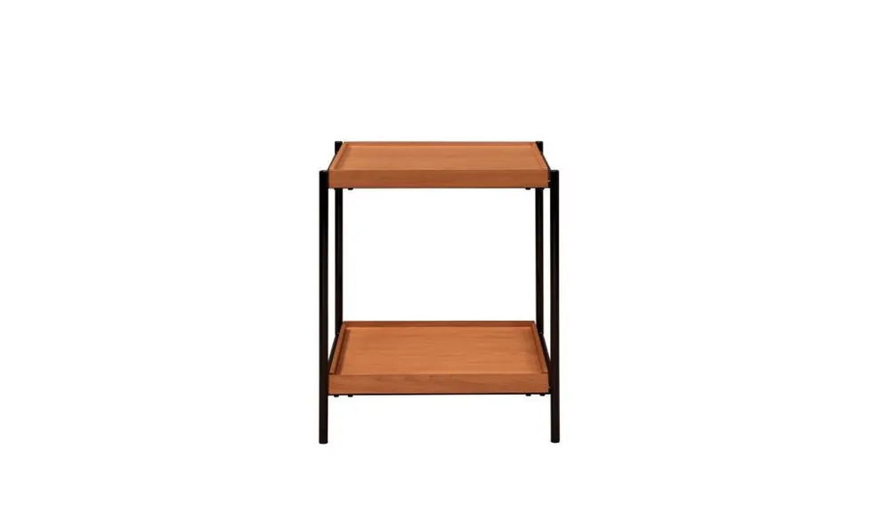 24" Black And Honey Oak Wood And Metal Square End Table With Shelf By Price Cut