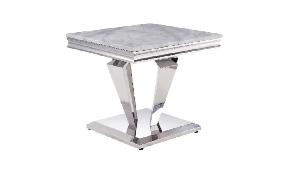 22" Silver And Light Gray Marble Look And Stainless Steel Square End T Genuine