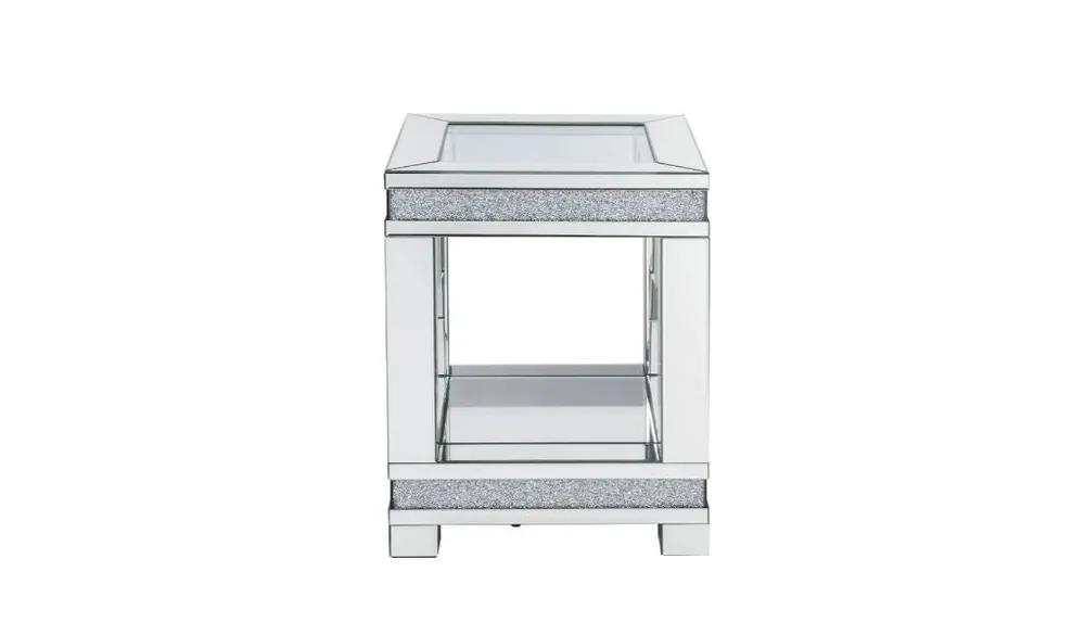Latest 24" Clear Glass And Manufactured Wood Square End Table With Shelf By H