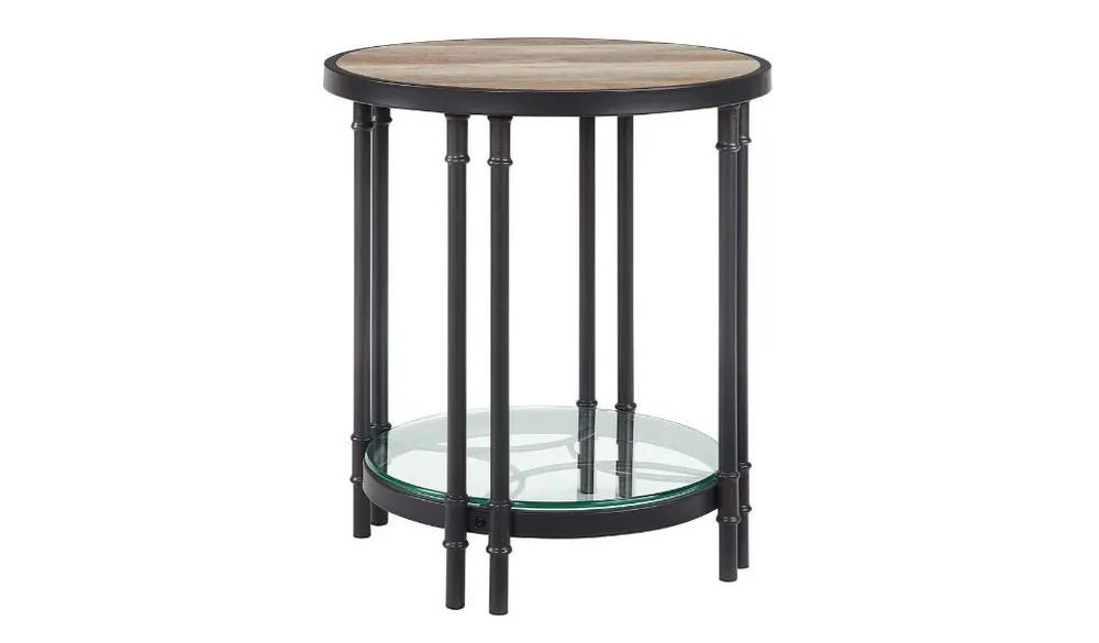 24" Sandy Black And Oak Manufactured Wood And Metal Round End Table Wi Affordable