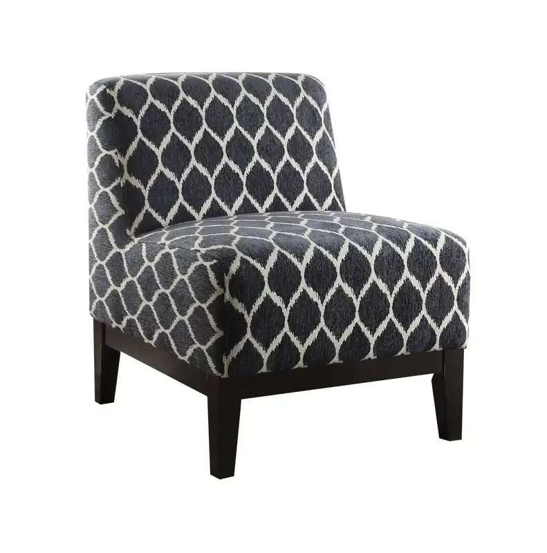 Discount 28" Dark Blue Chenille And Black Trellis Slipper Chair By Homeroots
