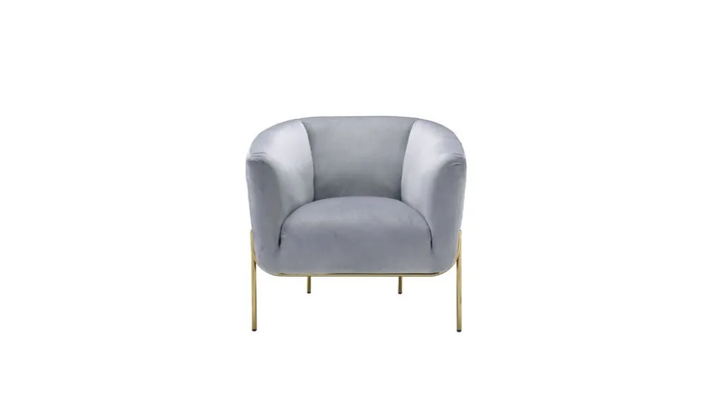 30" Gray Velvet And Gold Solid Color Barrel Chair By Homeroots Flash Sale