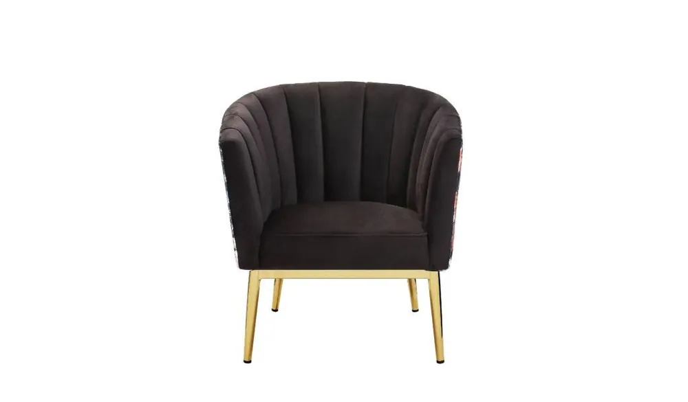 31" Black Velvet And Gold Striped Barrel Chair By Homeroots Certified