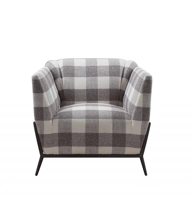 32" Grey And Light Grey 100% Polyester And Brown Patchwork Club Chair Reduced Price