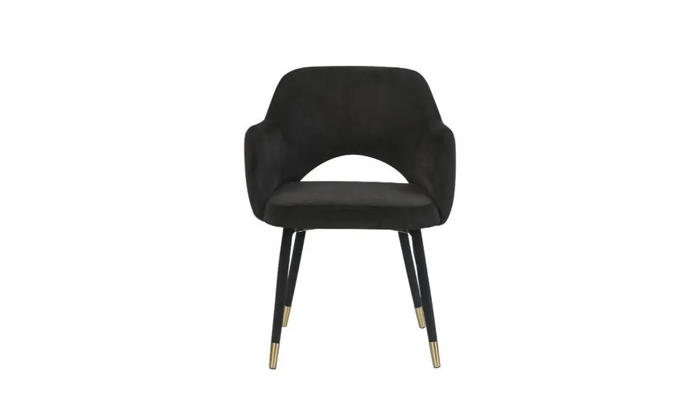 22" Black Velvet And Gold Solid Color Parsons Chair By Homeroots Authentic
