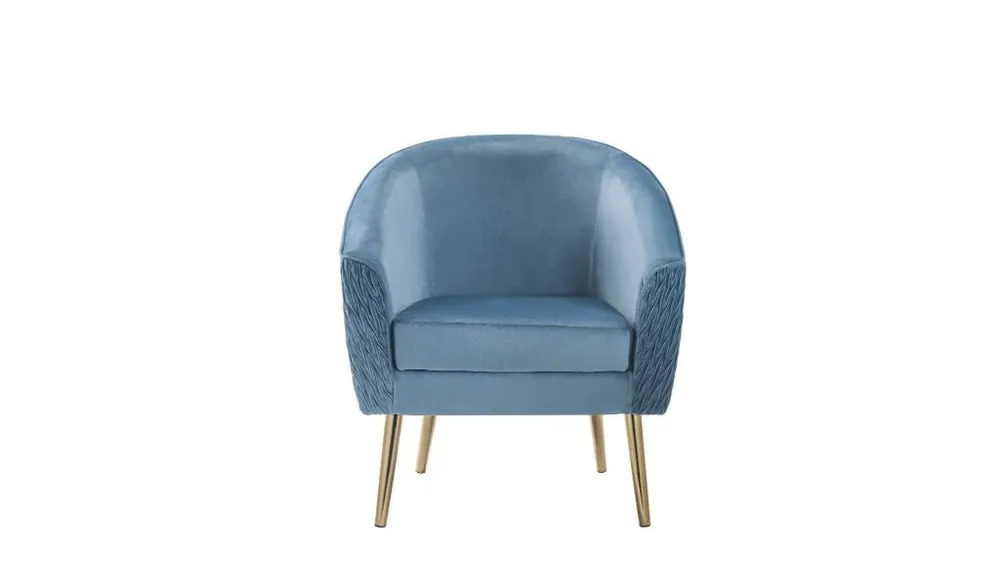 Trusted Brand 28" Blue Velvet And Gold Ikat Barrel Chair By Homeroots