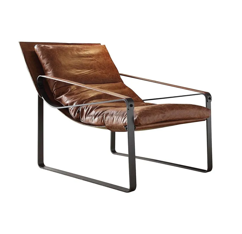 Editor’s Pick 27" Brown Top Grain Leather And Steel Lounge Chair By Homeroots