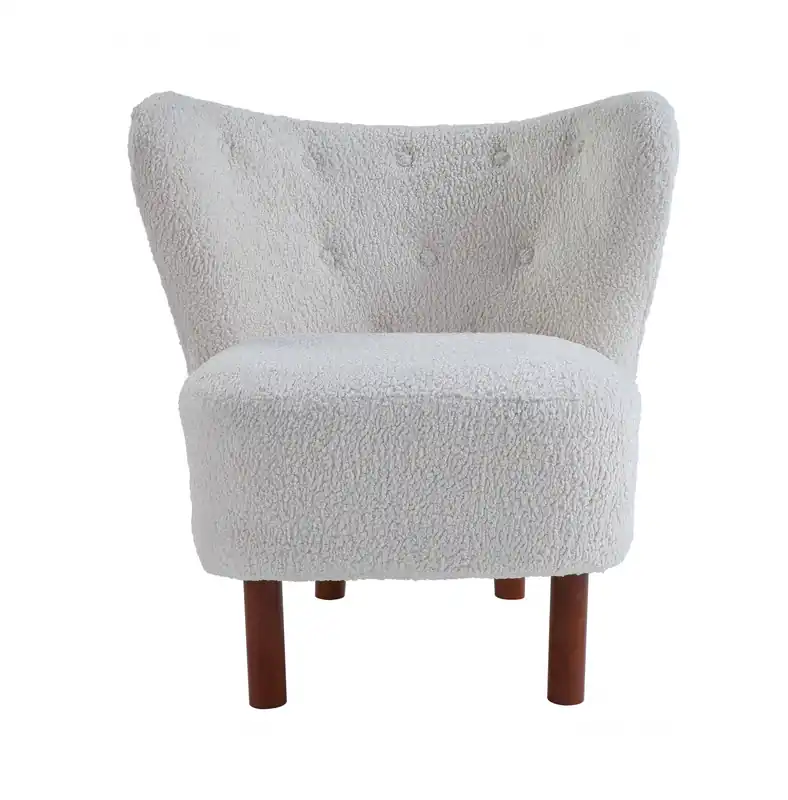 31" White Sherpa And Brown Polka Dots Wingback Chair By Homeroots Discount