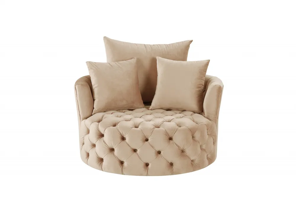 43" Beige Velvet Solid Color Swivelbarrel Chair By Homeroots Big Sale