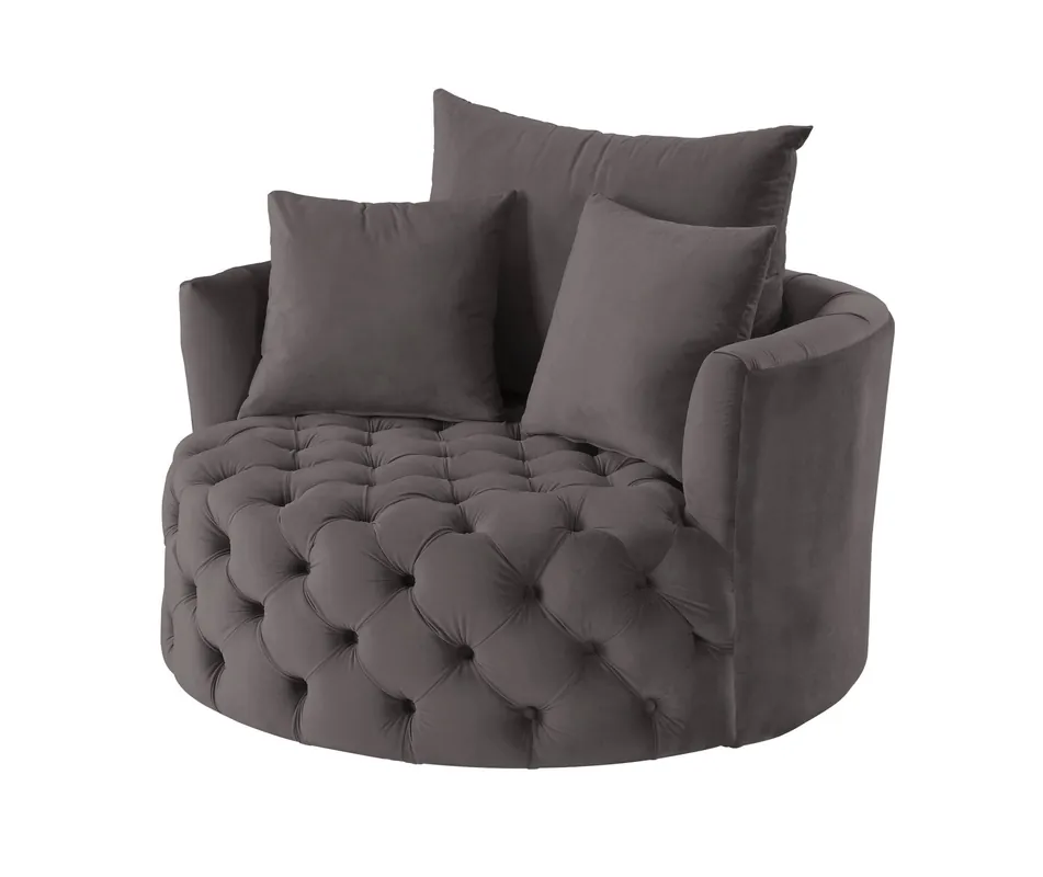 Best Seller 43" Gray Velvet Solid Color Swivel Barrel Chair By Homeroots